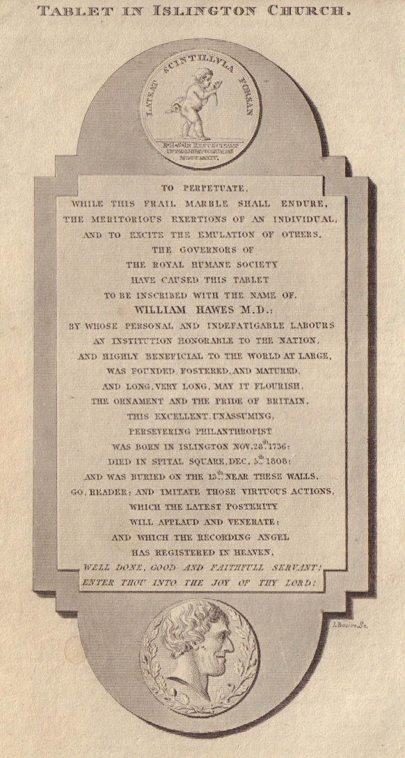 Monumental tablet for William Hawes in St Mary's Church Islington, London 1811